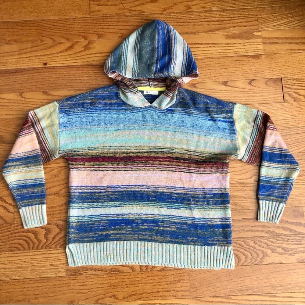 Ovla Knit Casual Festival Boho Hoodie Multicolor Striped Sweater Women’s Size S